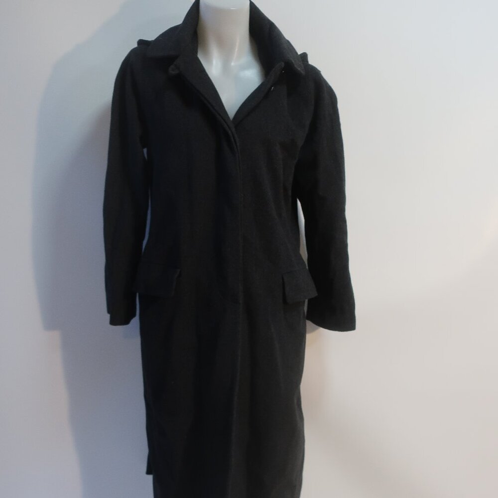 Womens Barneys New York Charcoal Virgin Wool Cashmere Hooded Over Coat 42 US/8 S